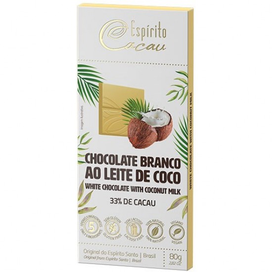 TABLETE DE CHOCOLATE 33% BRANCO AO LEITE DE COCO 80G