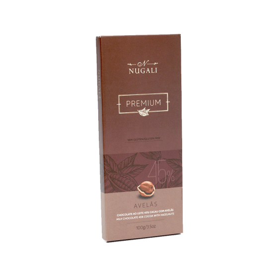 TABLETE PREMIUM CHOCOLATE AO LEITE COM AVELÃS 100g