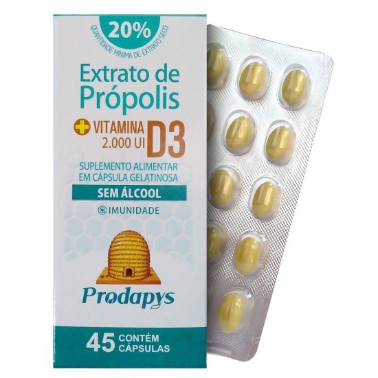 EXTRATO DE PRÓPOLIS + VITAMINA D3 2.000 UI 45 CÁPSULAS