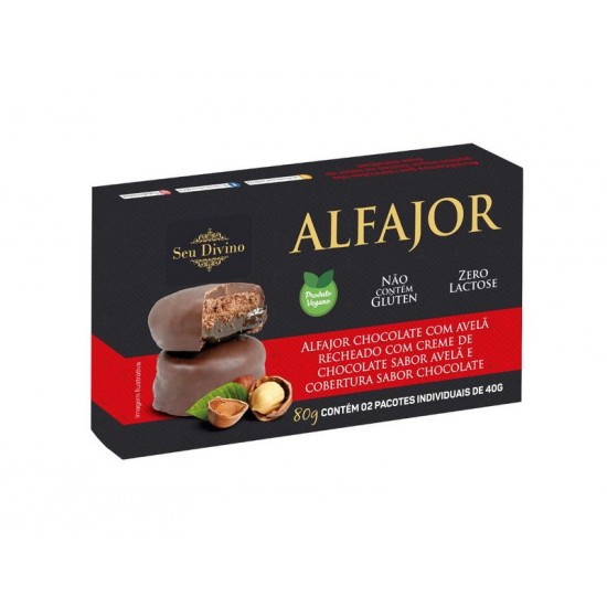 ALFAJOR CHOCOLATE COM AVELÃ COM RECHEIO E COBERTURA SABOR CHOCOLATE CAIXA  80g