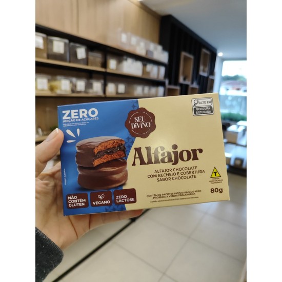 ALFAJOR CHOCOLATE COM RECHEIO E COBERTURA SABOR CHOCOLATE ZERO AÇÚCARES CAIXA 80g